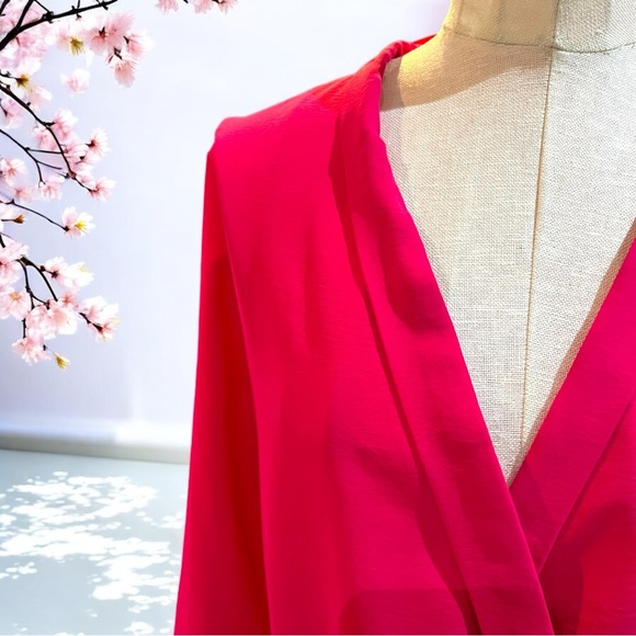 NSR V-neck Fuchsia Hot Pink Dress with Lace Slip Medium - Picture 4 of 17